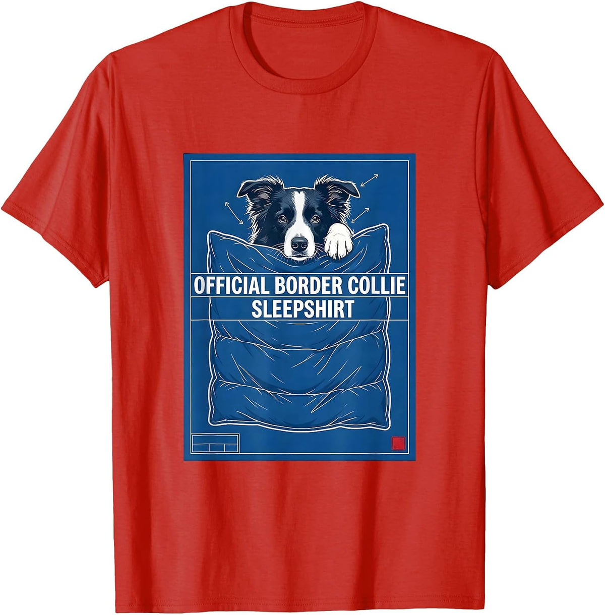Men's Official Border Collie Sleepshirt Technical Blueprint Pet T-Shirt - Red