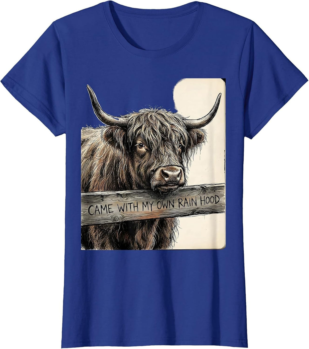 Women's Came With My Own Rain Hood Funny Highland Cow Cute Scottish T-Shirt - Royal Blue