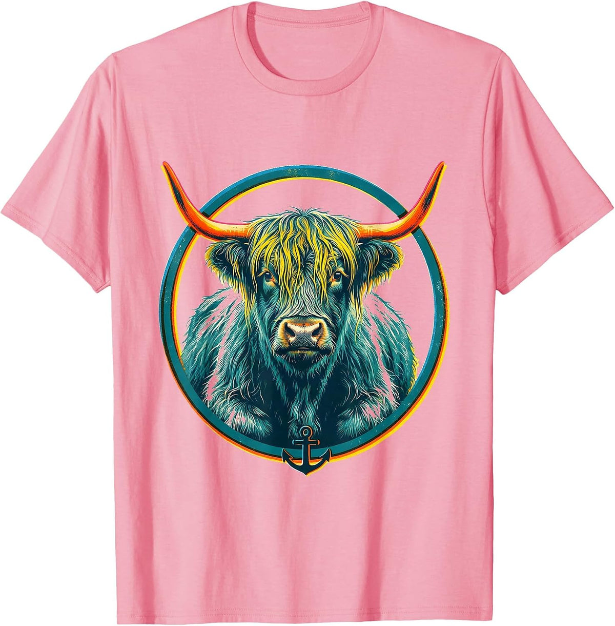 Cute Highland Cow Risograph Scottish Cow Humor T-Shirt - Pink