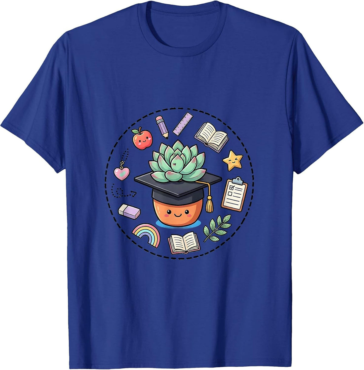 Men's Elementary Teacher Graduation Potted Plant Design T-Shirt - Royal Blue
