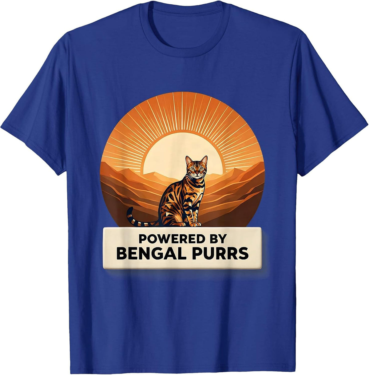 Powered by Bengal Purrs Cat Lover Design T-Shirt - Royal Blue