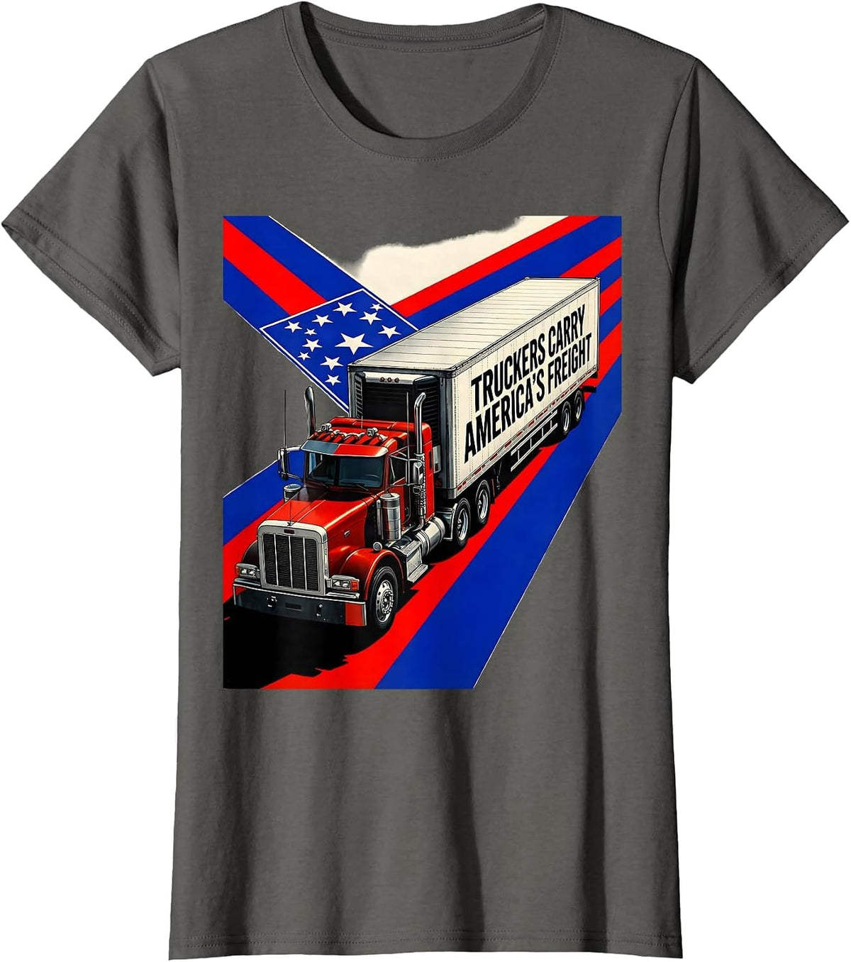 Women's Truckers Carry America's Freight Patriotic Semi-Truck Driver T-Shirt - Asphalt Grey