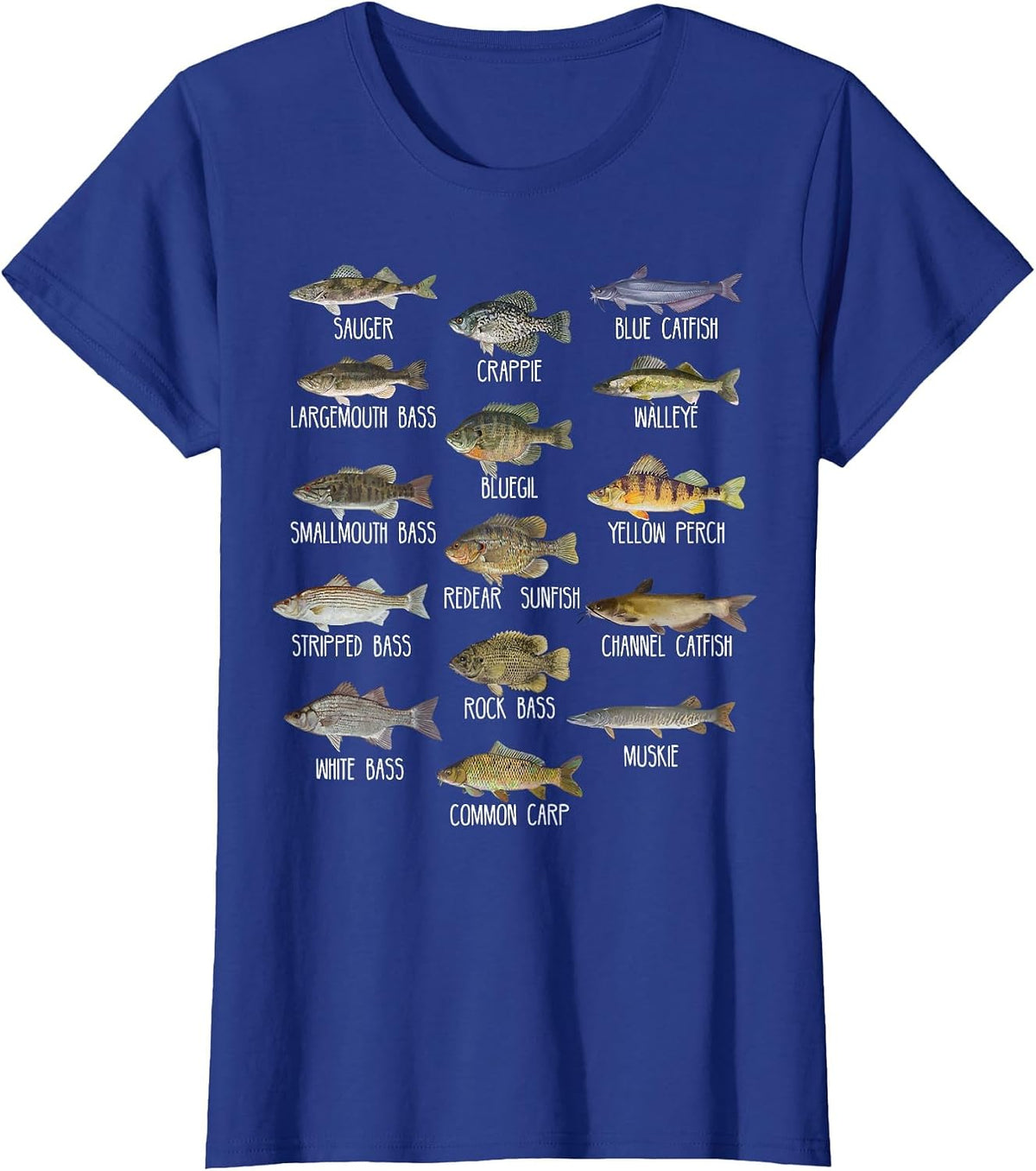 Types of Freshwater Fish Species Biology Fishing T-Shirt - Royal Blue