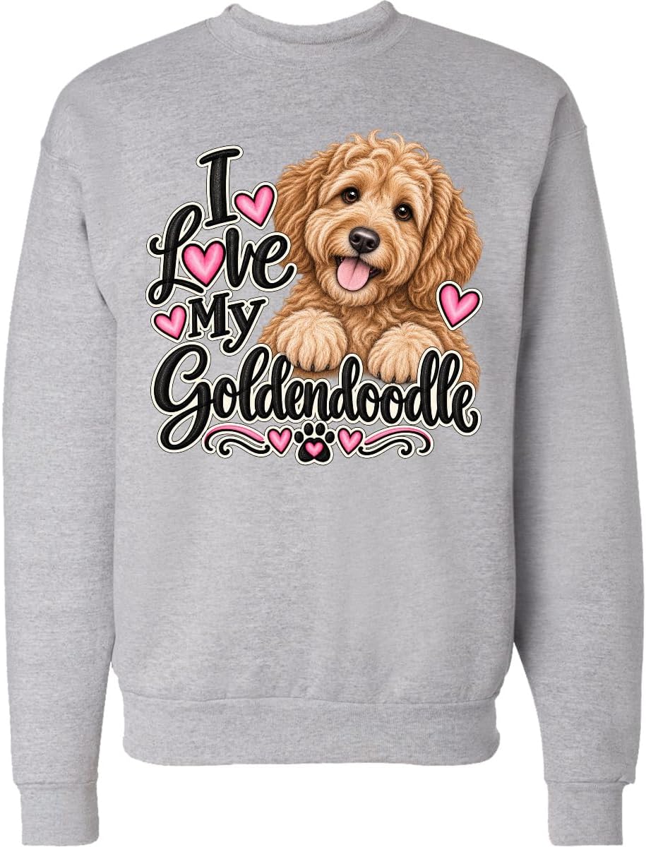 inktastic I Love My Goldendoodle Dog Adult Sweatshirt - Heather Grey