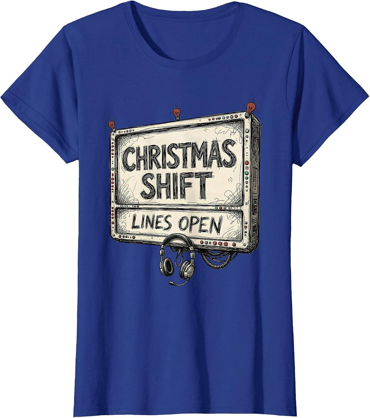 Women's Christmas Shift Lines Open Funny 911 Dispatcher Christmas T-Shirt - Royal Blue