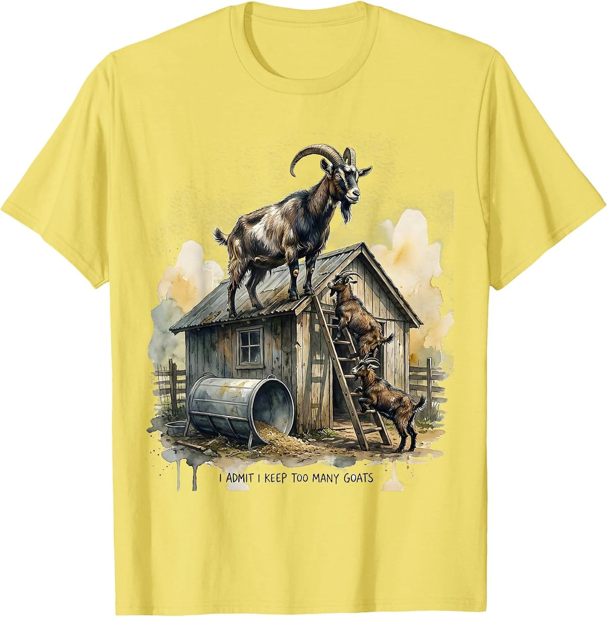 Men's I Admit I Keep Too Many Goats Funny Goat Lover Farmer Humor T-Shirt - Lemon Yellow