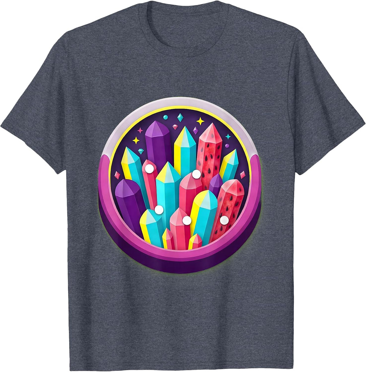 Sugar Crystal Cave Rock Candy Formation Graphic T-Shirt - Heather Blue