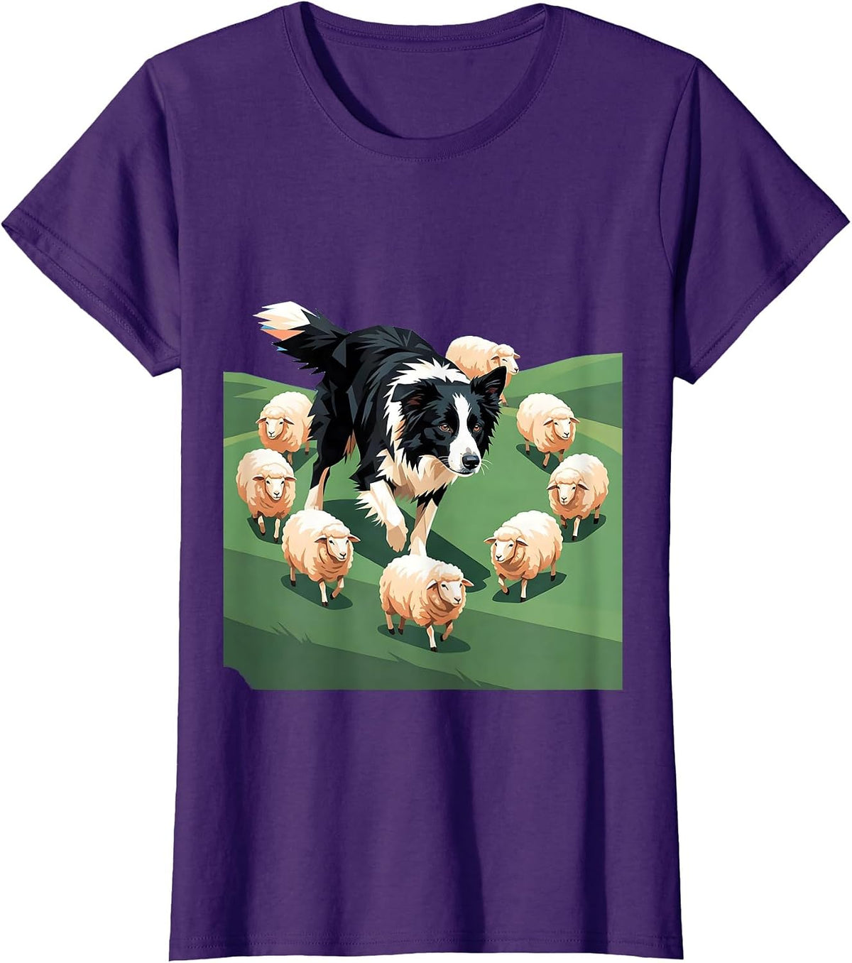 Women's Border Collie Herding Sheep Graphic Design T-Shirt - Purple