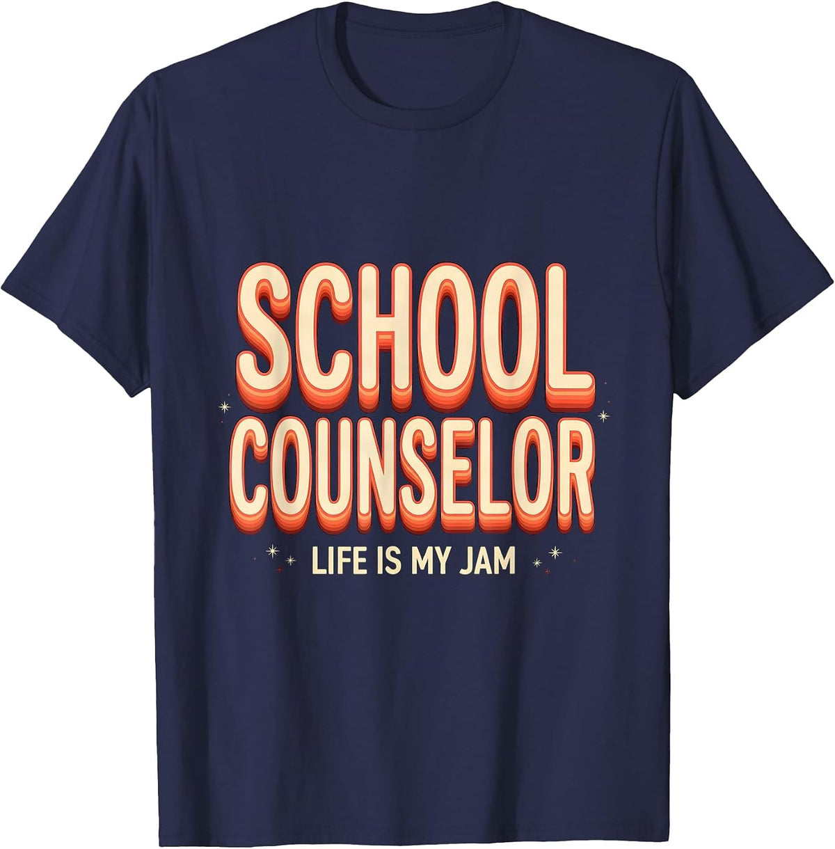 Men's School Counselor Life Is My Jam Groovy Retro Work Pride T-Shirt - Navy Blue