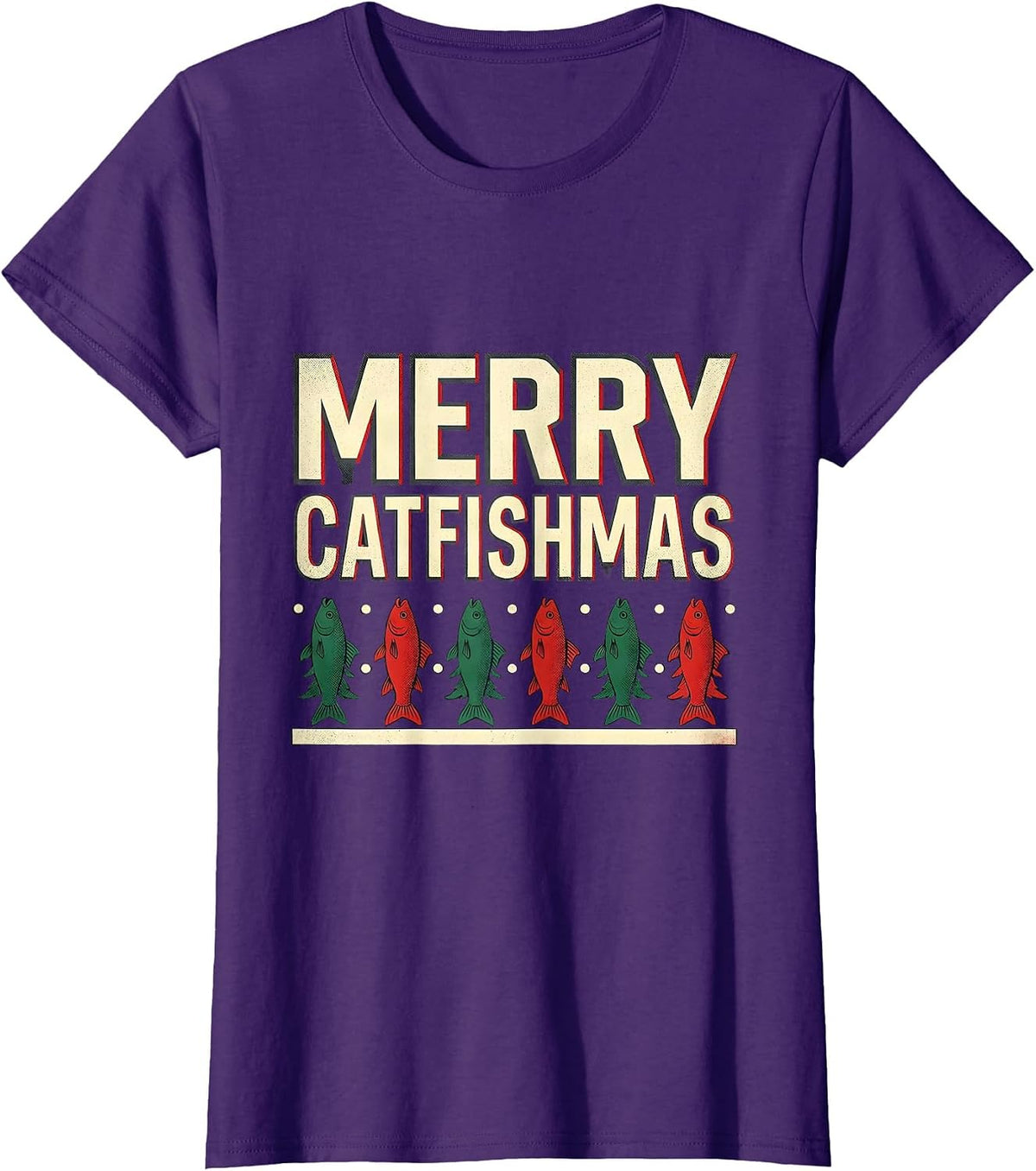Women's Merry Catfishmas Funny Fishing Christmas Ugly Sweater Gift T-Shirt - Purple