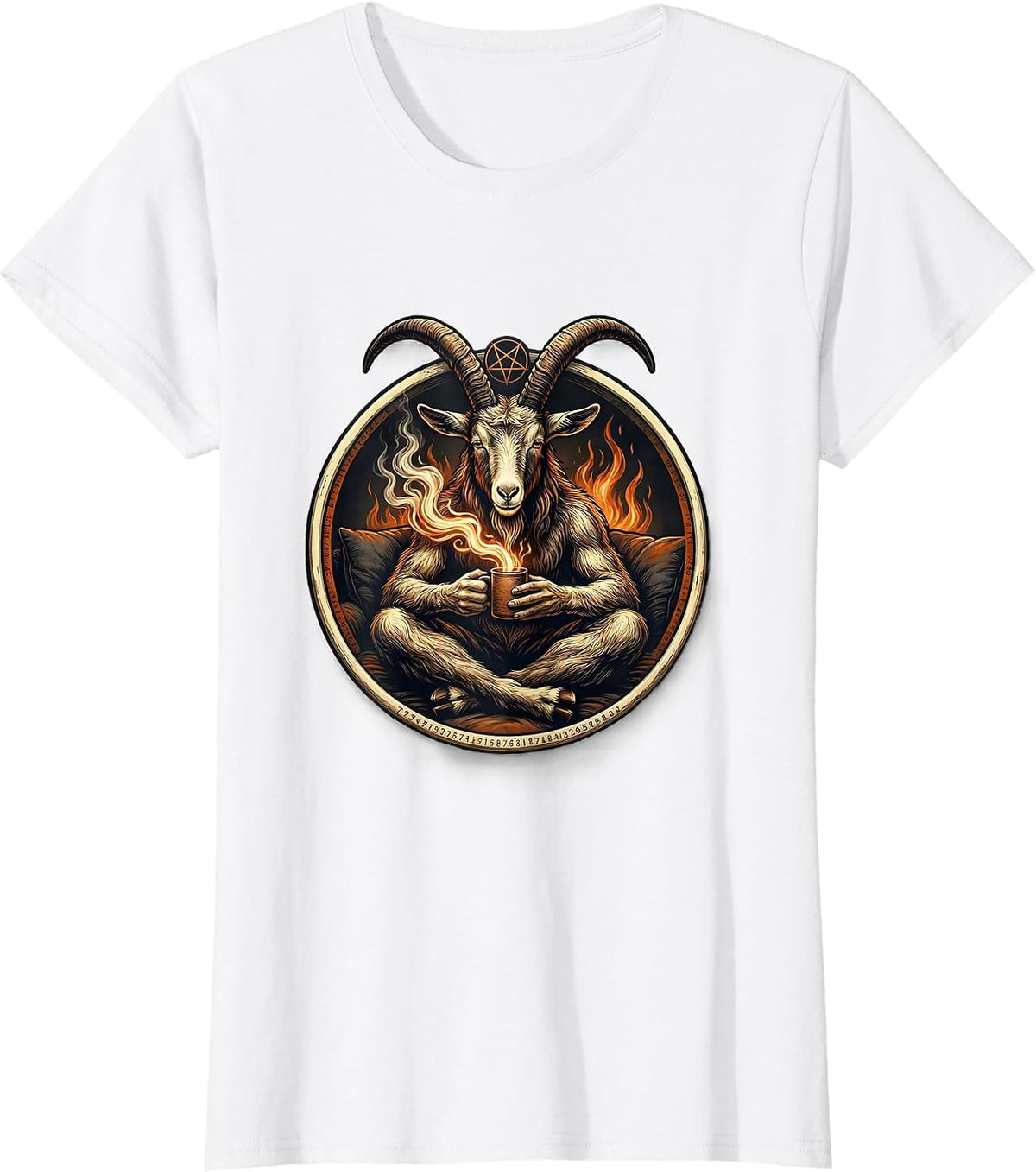 Women's Seated Baphomet Badge Occult Satanic Goat Head T-Shirt - White