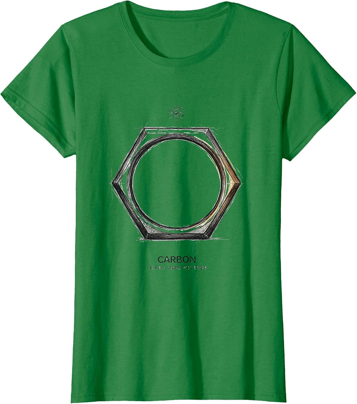 Women's Carbon: Flexible, Forms Most Bonds Funny Chemistry Science T-Shirt - Kelly Green