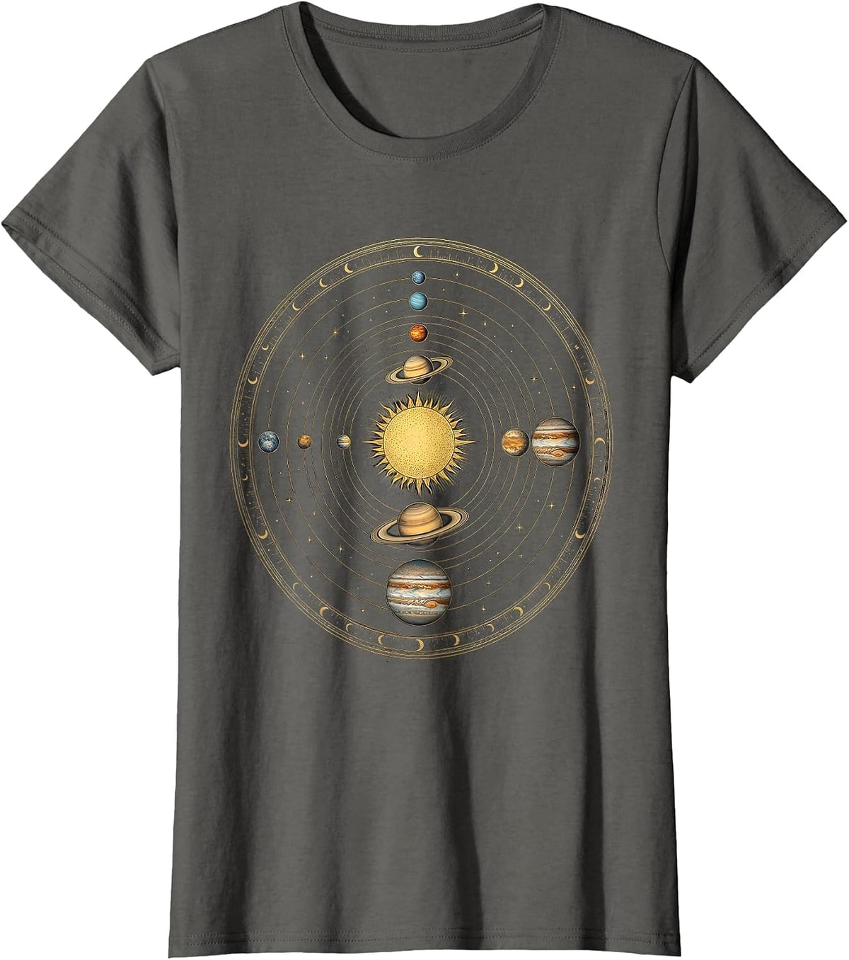 Women's Solar System Planets Overhead View Galaxy Design T-Shirt - Asphalt Grey