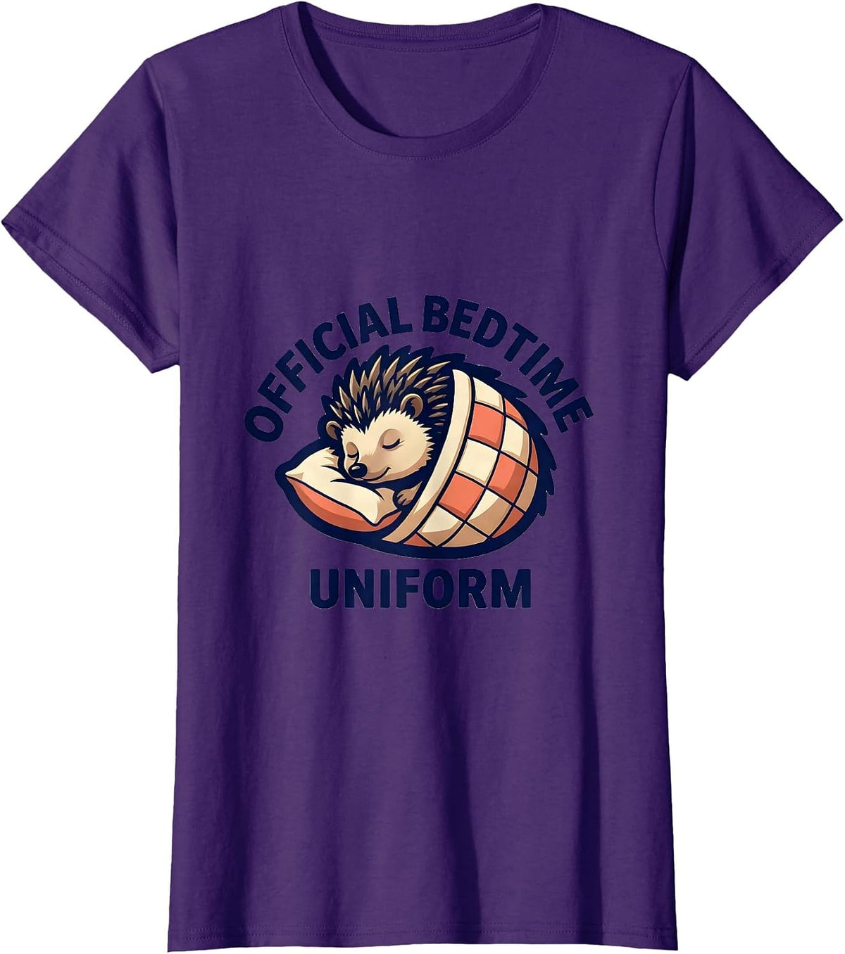 Women's Official Bedtime Uniform Cute Hedgehog Sleep Lover Pajama T-Shirt - Purple