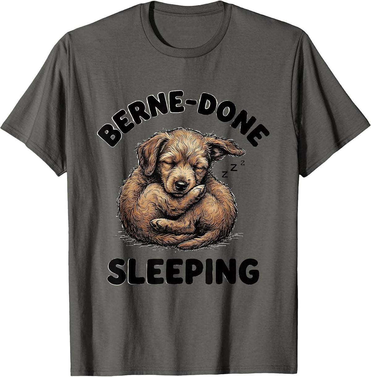 Berne-Done Sleeping Cozy Bernedoodle Design T-Shirt - Asphalt Grey