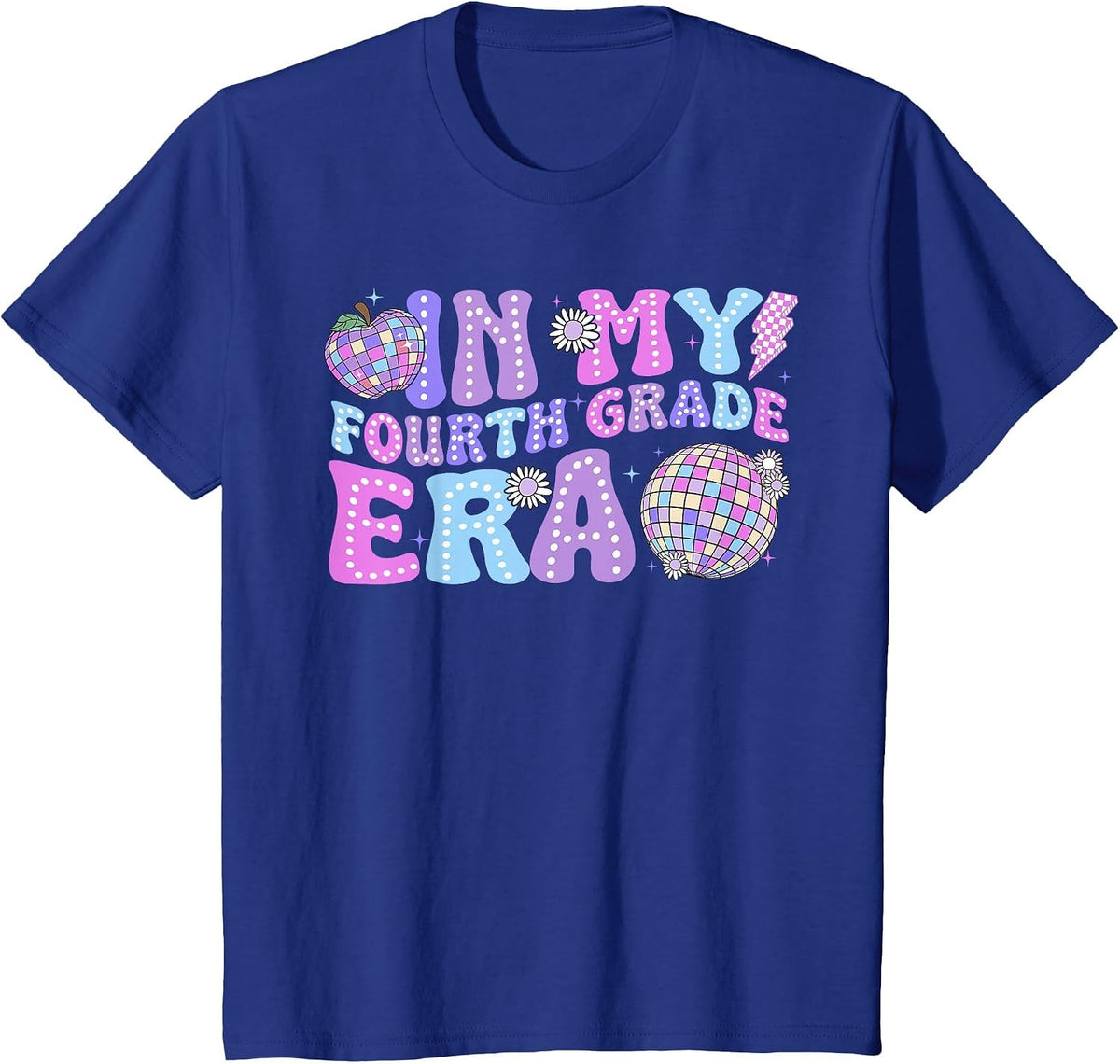 in My Fourth Grade Era Retro Back to School Disco Ball T-Shirt - Royal Blue