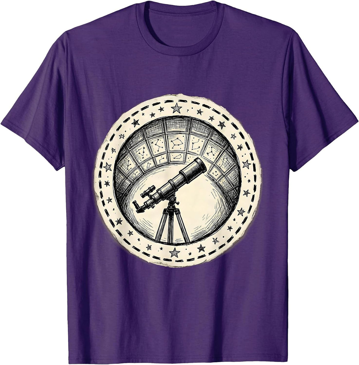 Teacher Astronomer Starry Classroom Telescope Art T-Shirt - Purple