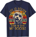 Vintage Life is Golden When Im with My Doodle T-Shirt T-Shirt - Navy Blue