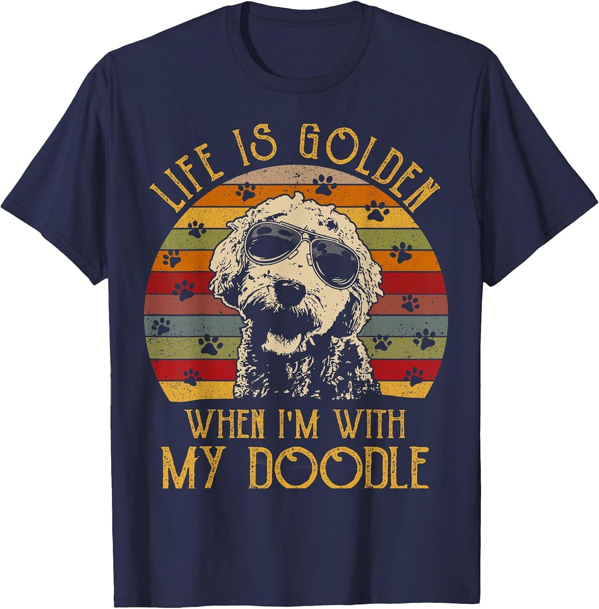 Vintage Life is Golden When Im with My Doodle T-Shirt T-Shirt - Navy Blue