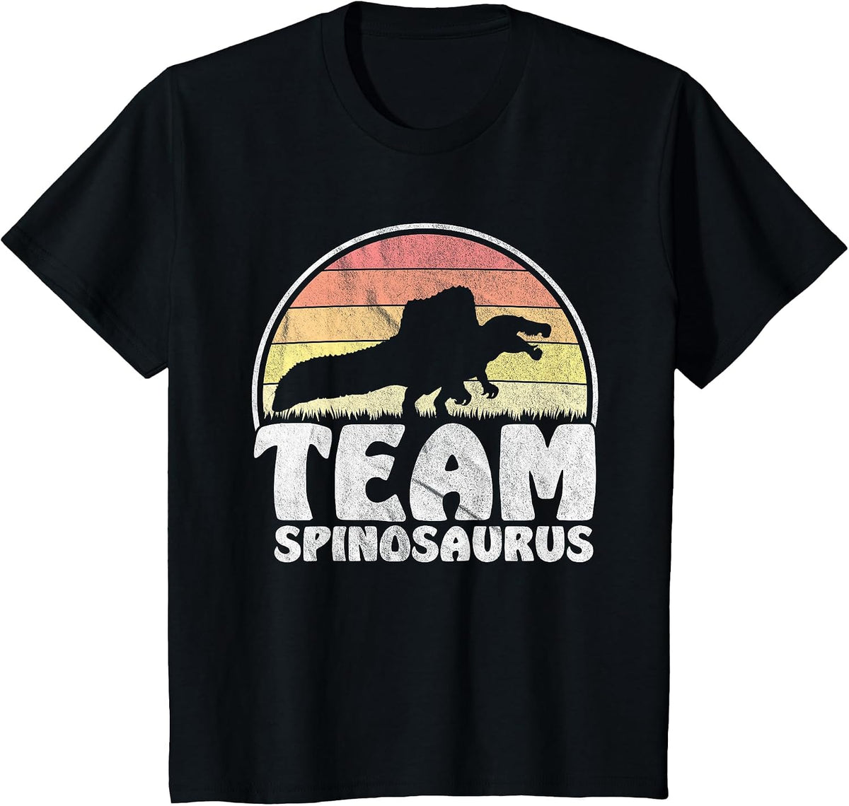 Team Spinosaurus - Retro Dinosaur Lovers Distressed T-Shirt - Black