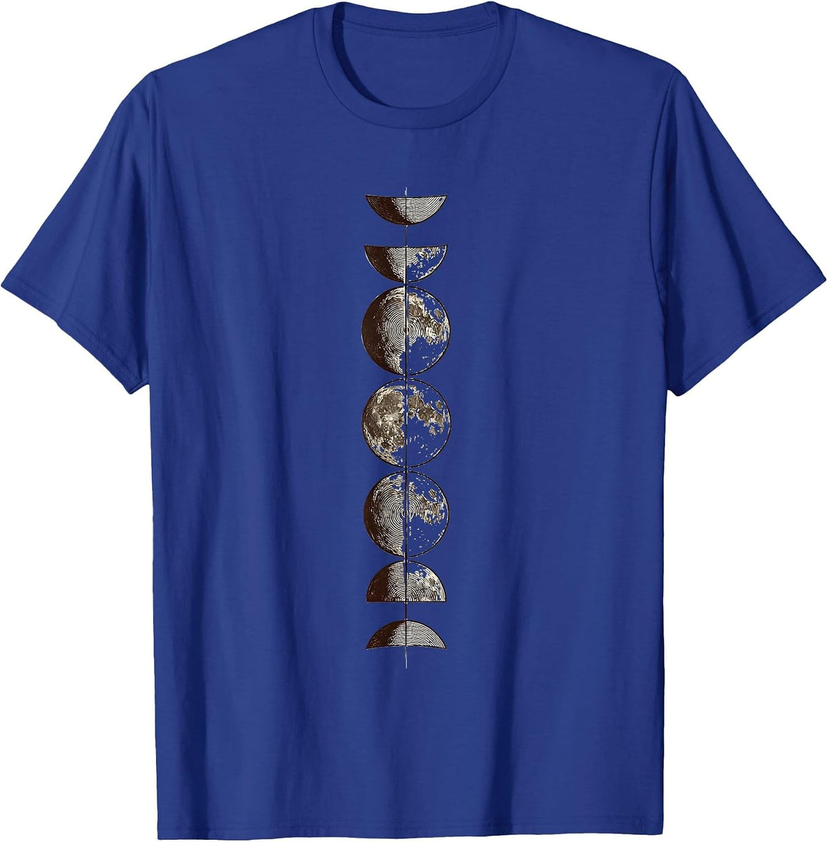 Lunar Cycle Etched Moon Phase Astronomy Celestial T-Shirt - Royal Blue