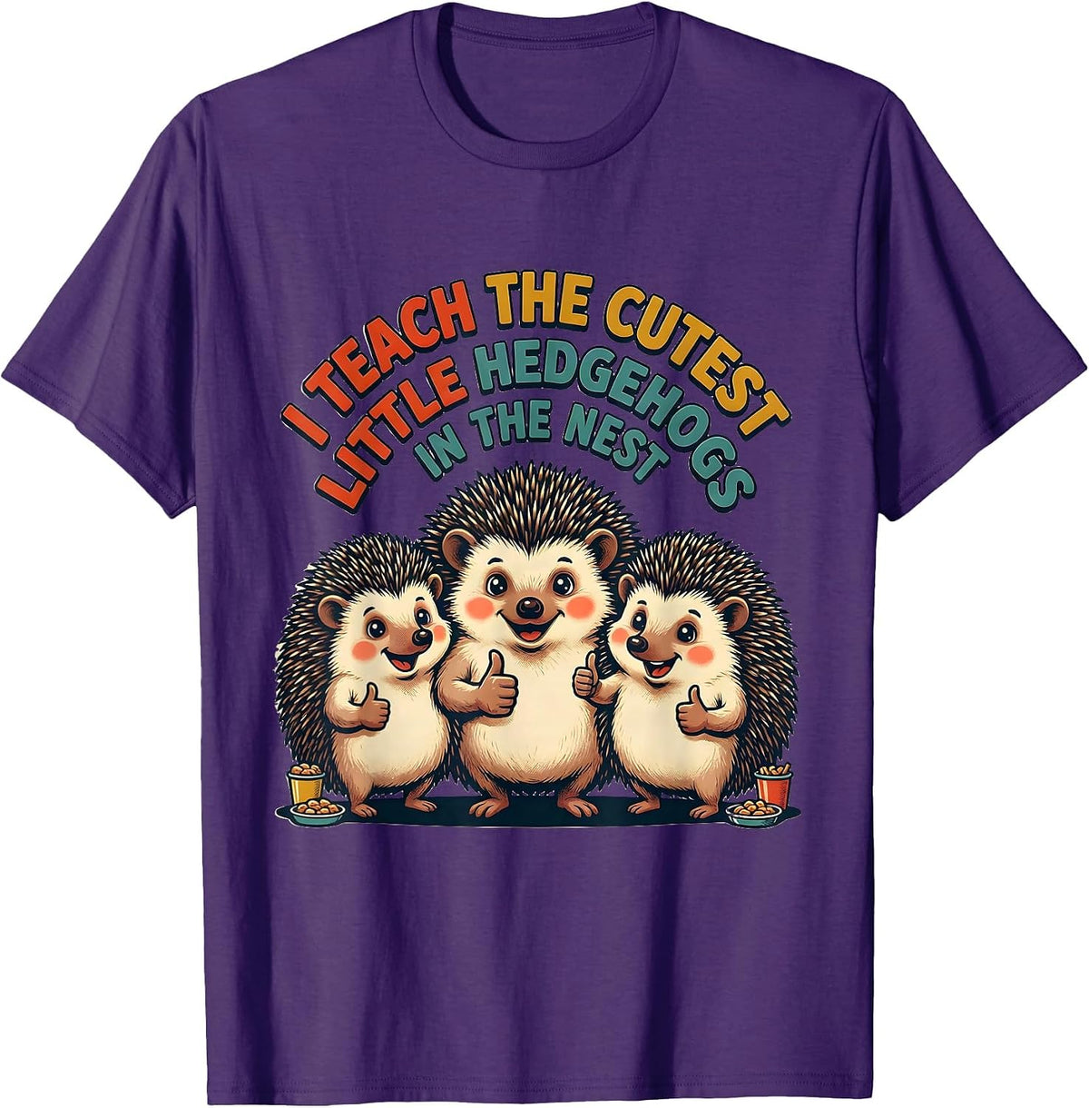 I Teach The Cutest Hedgehogs In The Nest Retro Teacher T-Shirt - Purple