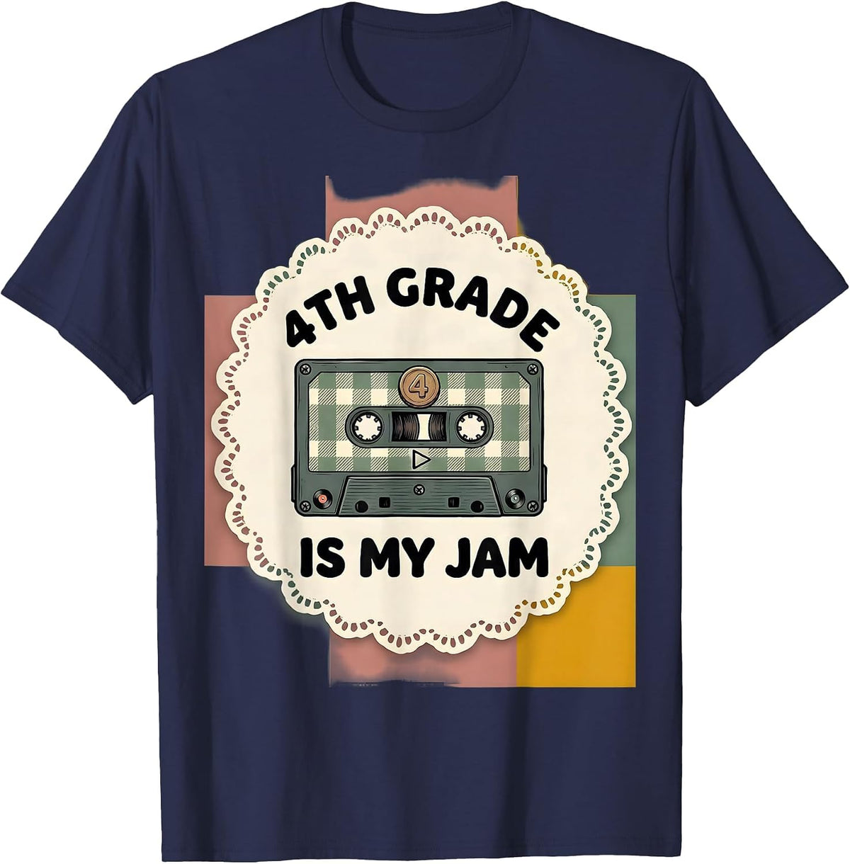 4th Grade Is My Jam Gingham Cute Teacher Student Back To T-Shirt - Navy Blue