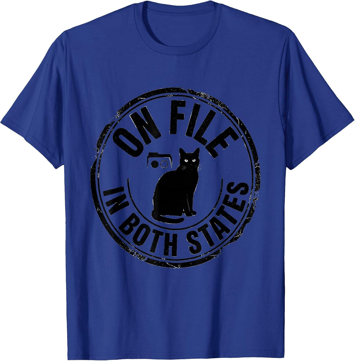 On File In Both States Physics Nerd Cat Lover Quantum Humor T-Shirt - Royal Blue