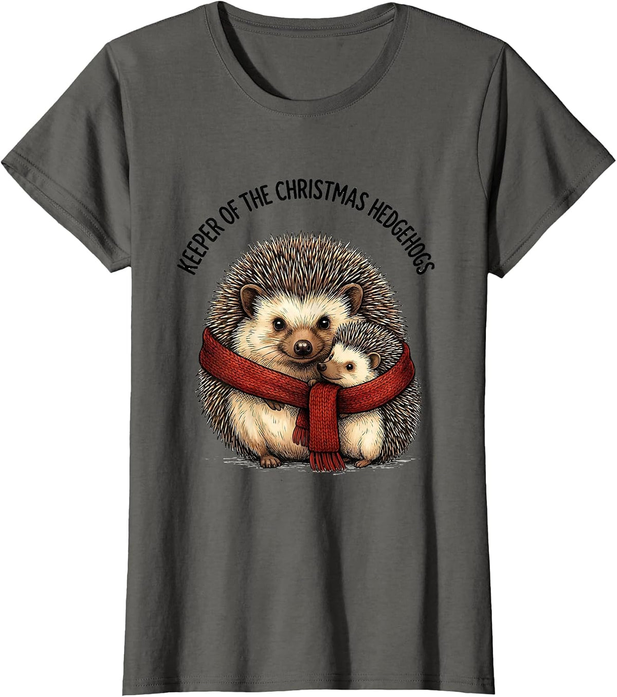 Women's Keeper Of The Christmas Hedgehogs Cute Hedgehog Animal Lover T-Shirt - Asphalt Grey