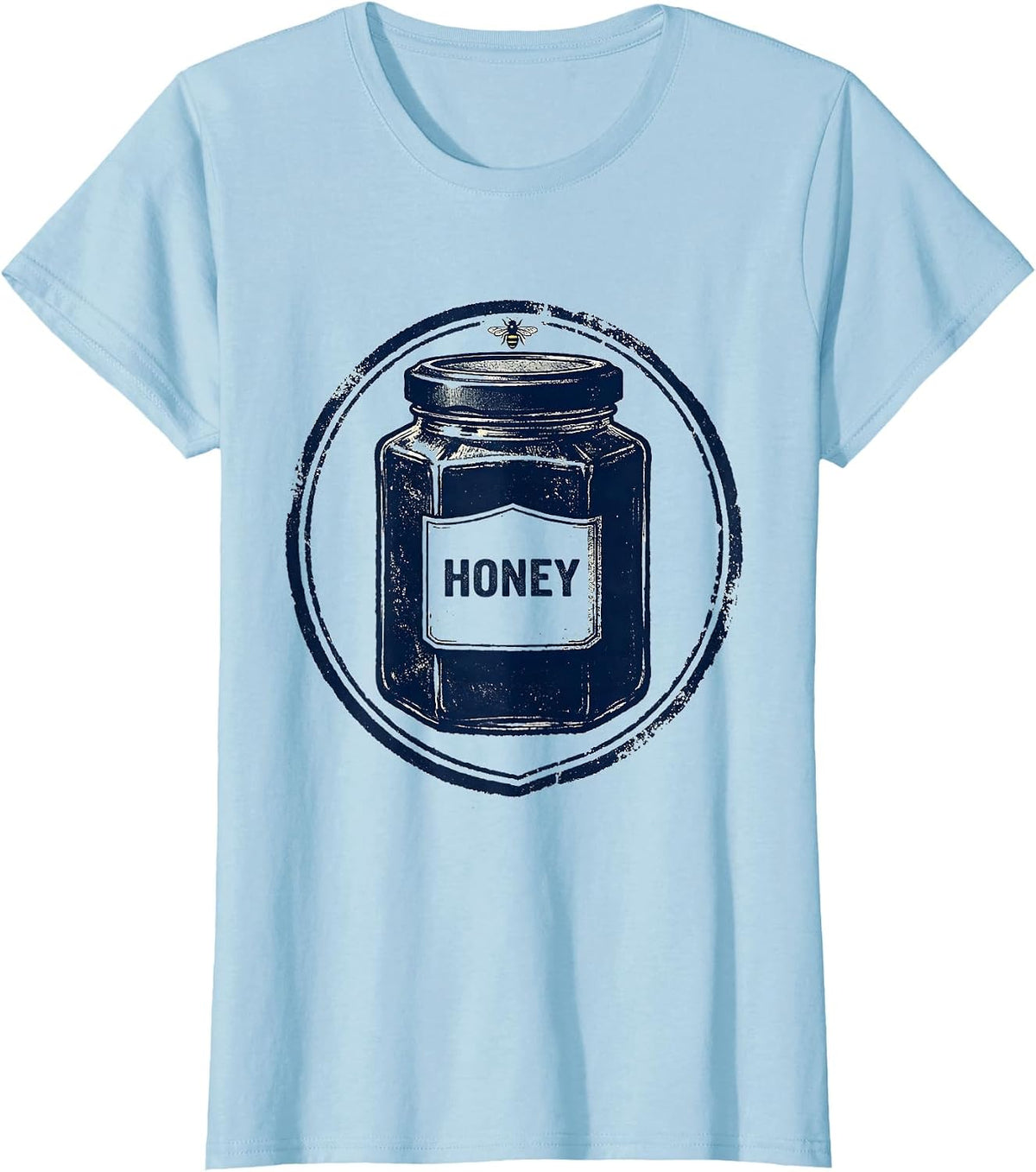 Women's Honey Rubber Stamp Shield Badge Halloween Honey Pot Bee T-Shirt - Baby Blue