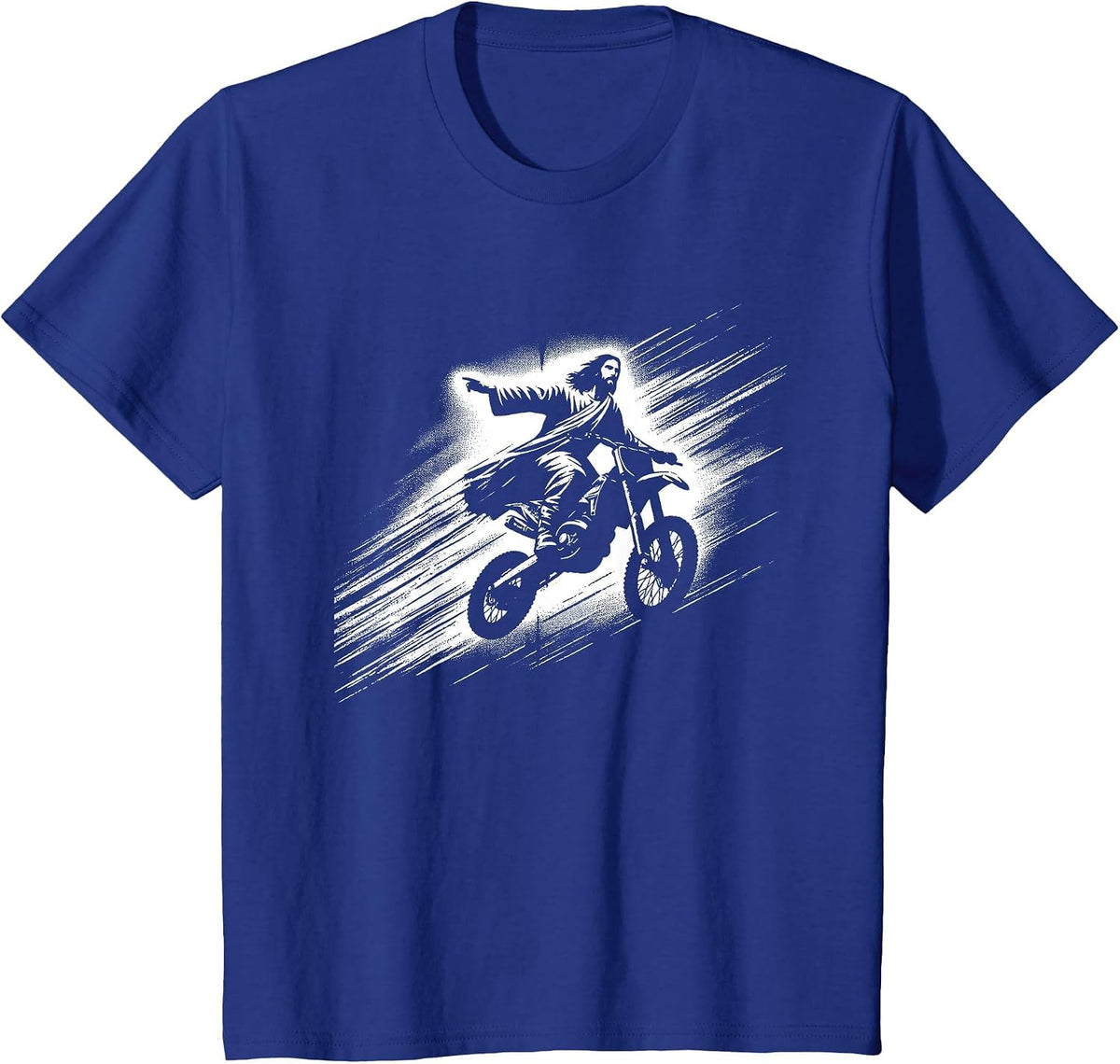 Jesus On Dirt Bike - Funny Christian Motorcycle Lover T-Shirt - Royal Blue
