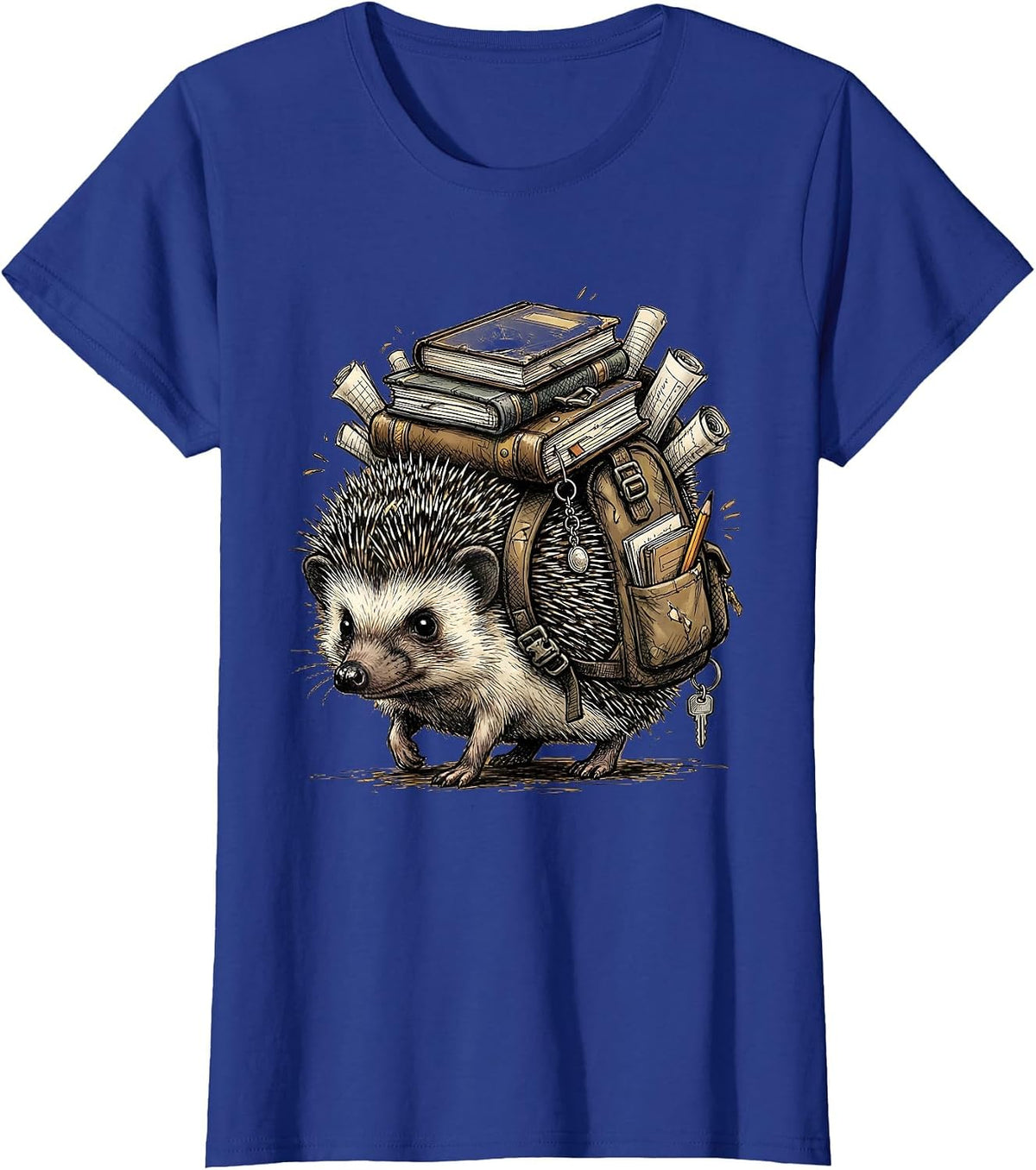 Women's Cute Hedgehog Teacher Bookworm Graphic T-Shirt - Royal Blue