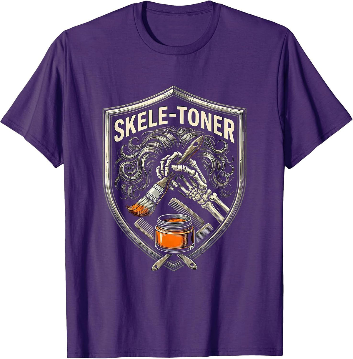 Skele-Toner Funny Halloween Skeleton Hairstylist Barber T-Shirt - Purple