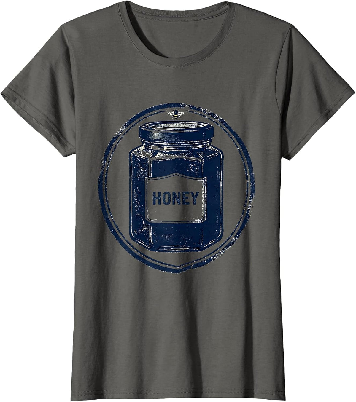Women's Honey Rubber Stamp Shield Badge Halloween Honey Pot Bee T-Shirt - Asphalt Grey