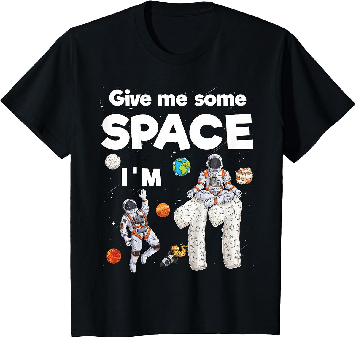 Outer Space Astronaut Planets Eleven Year Old 11th Birthday T-Shirt - Black