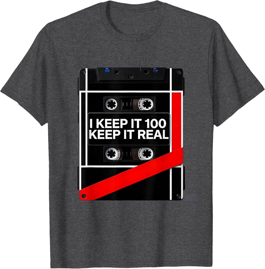 Men's I Keep It 100 Keep It Real Bauhaus Hip Hop Nostalgia T-Shirt - Dark Heather Grey