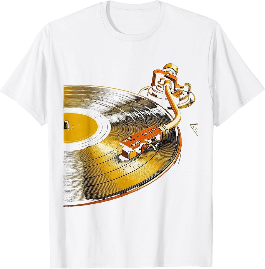 Men's Vinyl Groove Nostalgic Old School Hip Hop Streetwear T-Shirt - White