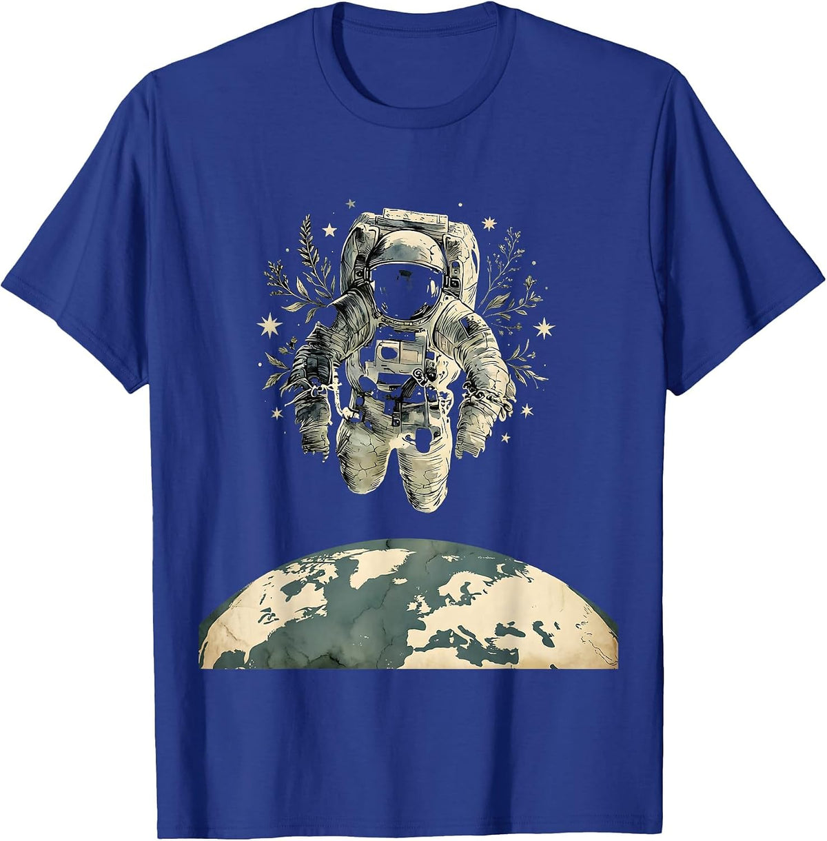 Astronaut Floating Above Earth Space Illustration T-Shirt - Royal Blue