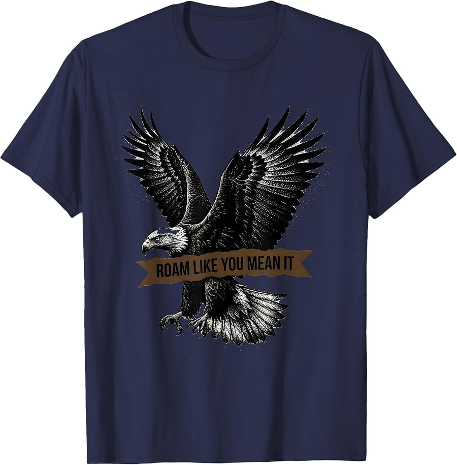 Roam Like You Mean It Adventure Design T-Shirt - Navy Blue