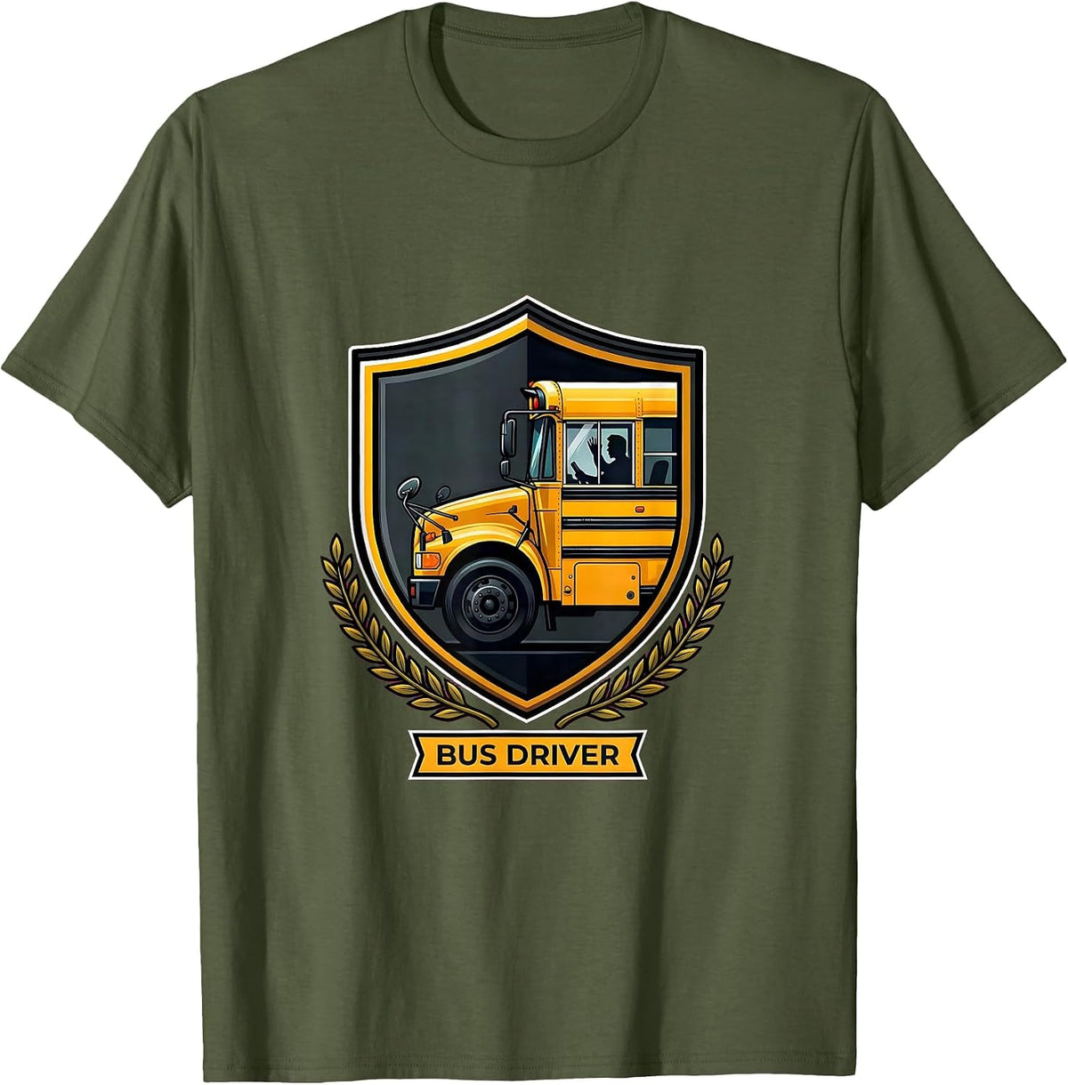 Men's Shield Bus Driver Appreciation School Bus Driver Gift T-Shirt - Olive Green