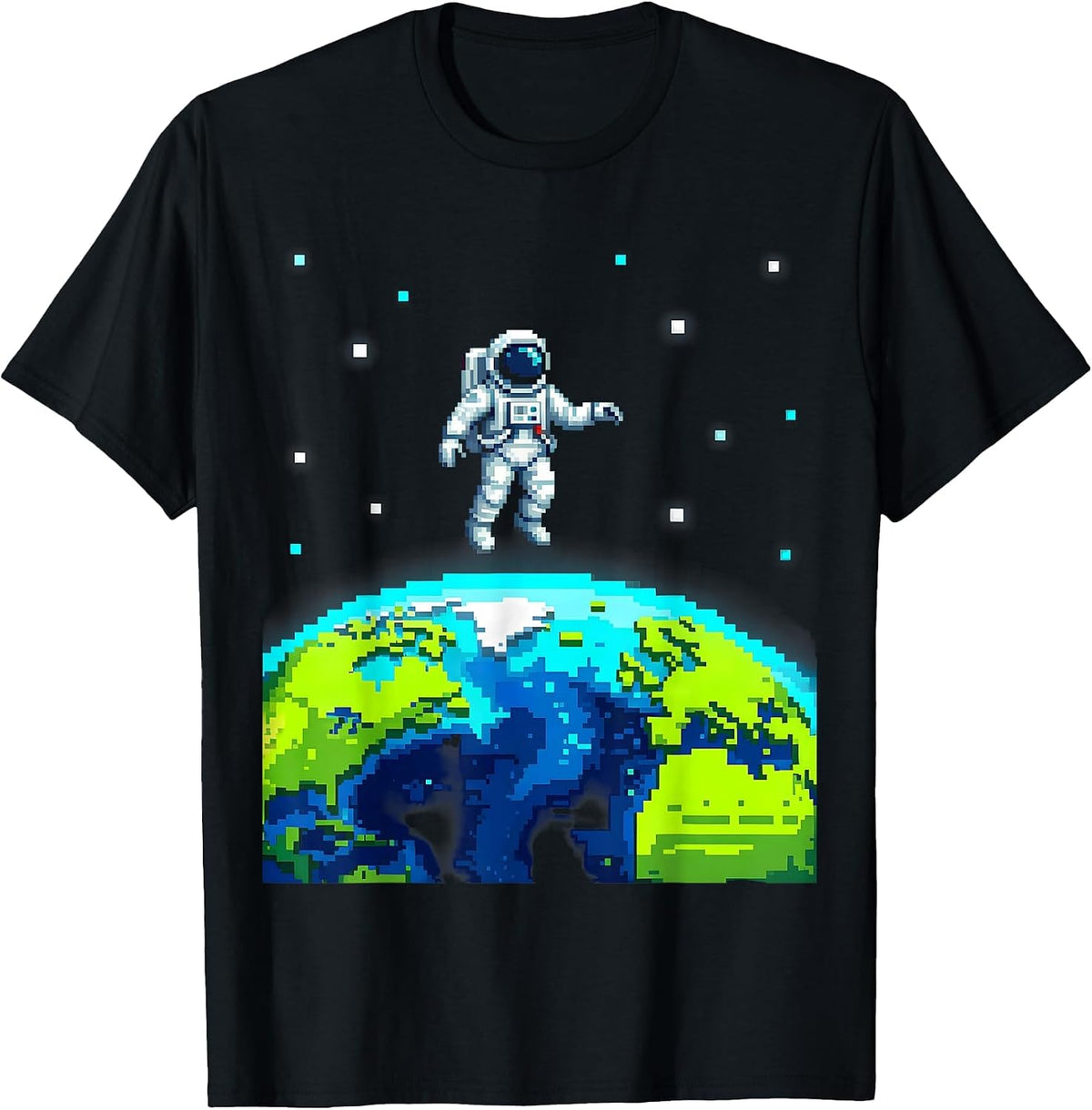 Men's Astronaut Floating Above Glowing Earth Illustration T-Shirt - Black