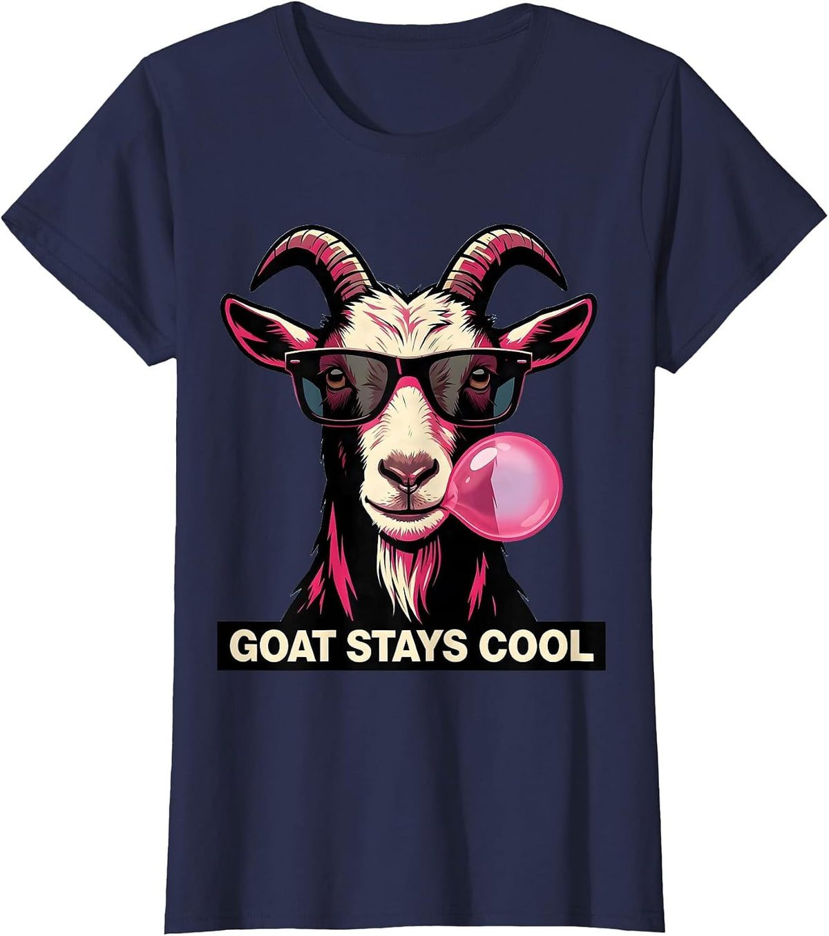 Women's Goat Stays Cool Cartoon Funny Goat Lover Animal Humor T-Shirt - Navy Blue