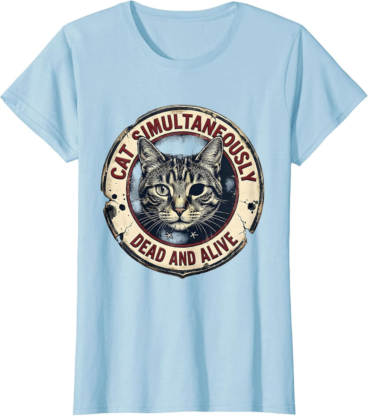 Cat Simultaneously Dead And Alive Vintage Quantum Physics T-Shirt - Baby Blue