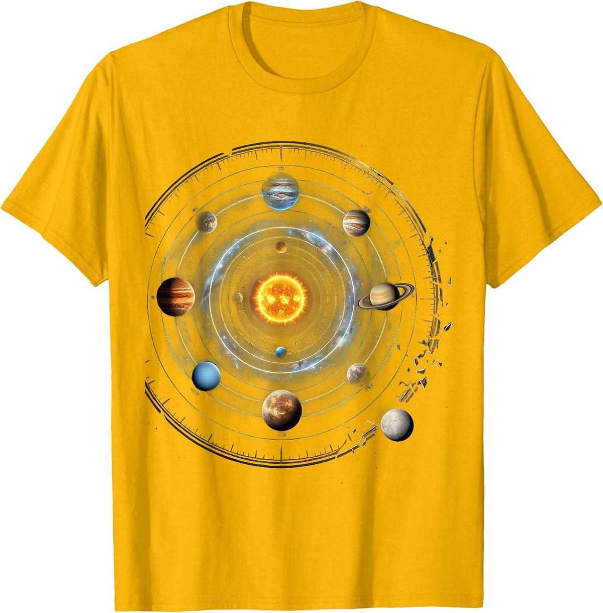 Men's Solar System Planets Cosmic Space Humor T-Shirt - Golden Yellow