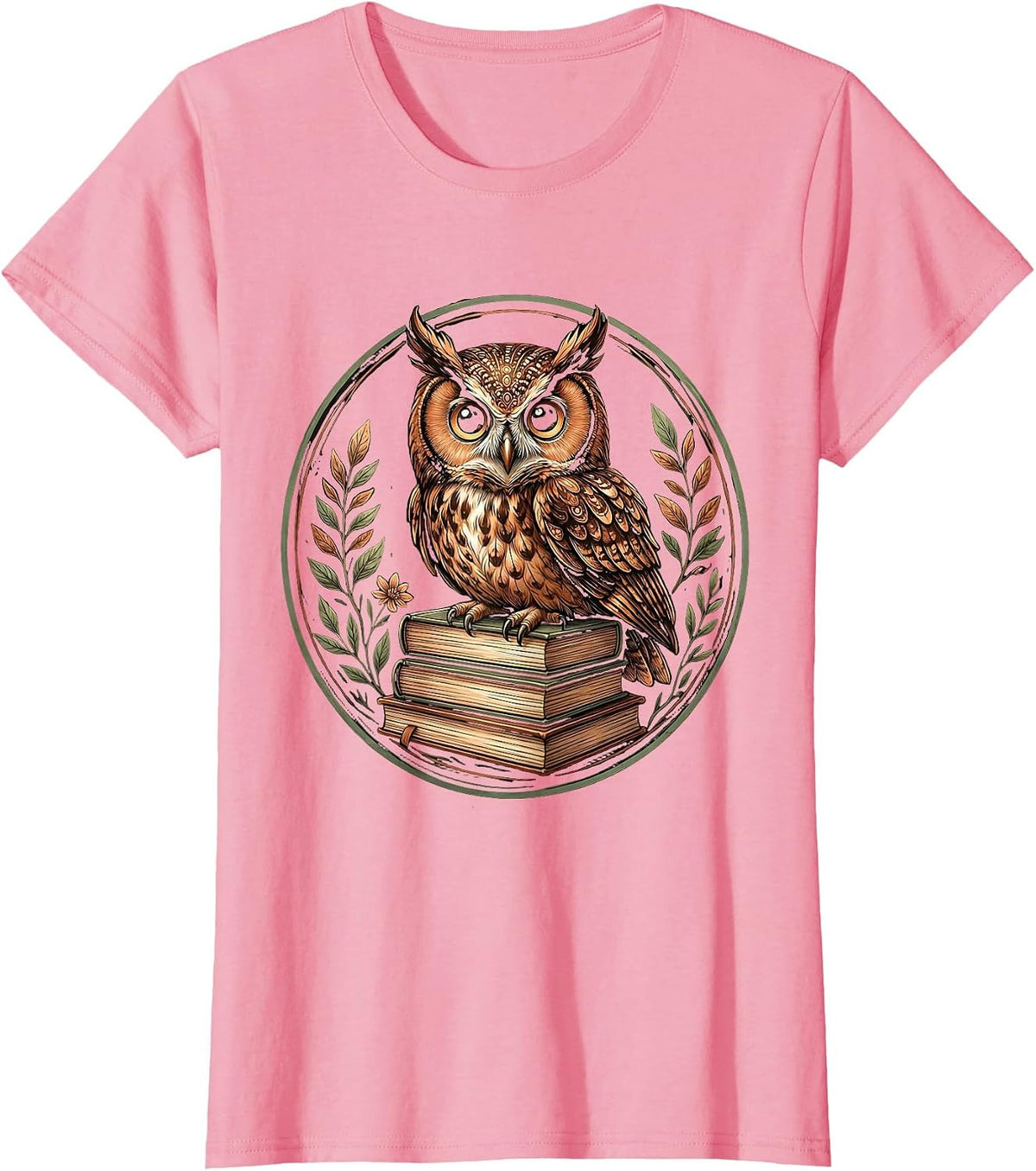 Women's 4th Grade Teacher Owl on Textbooks Illustration T-Shirt - Pink