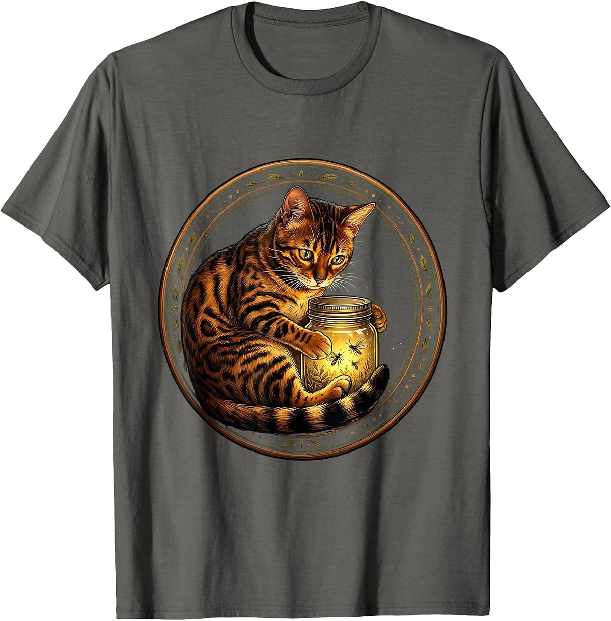 Bengal Cat Firefly Jar Wholesome Glow Design T-Shirt - Asphalt Grey