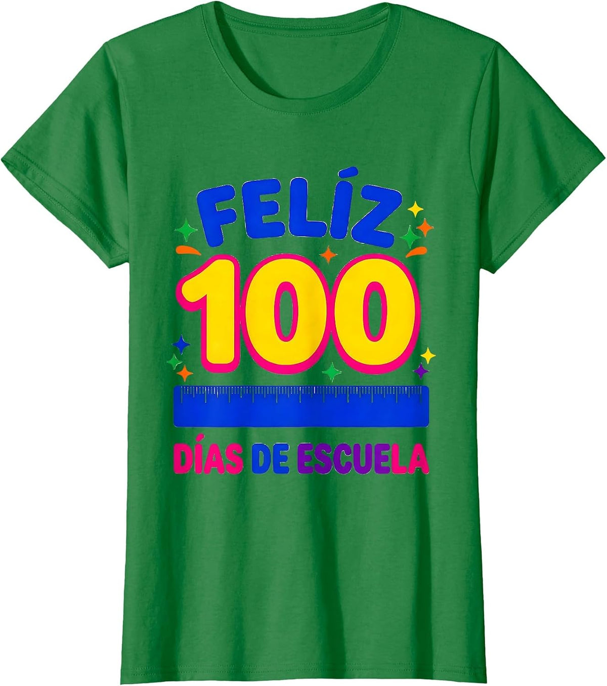 Feliz 100 días de escuela Colorful Spanish Teacher 100th Day T-Shirt - Kelly Green