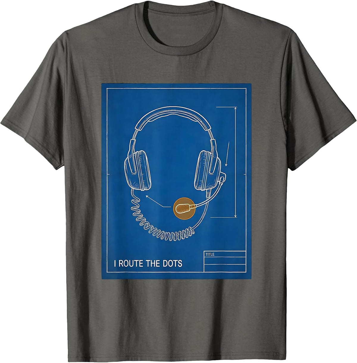I Route The Dots Technical Blueprint 911 Dispatcher Tribute T-Shirt - Asphalt Grey