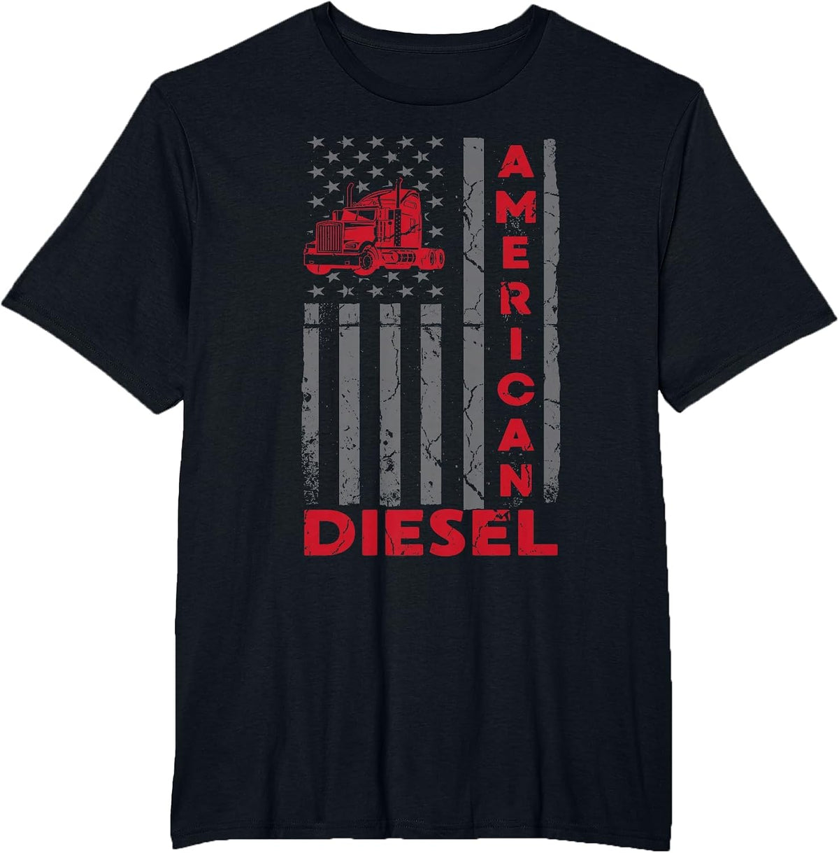 American Diesel Patriotic Flag Trucking Life USA Truck Fan T-Shirt - Black