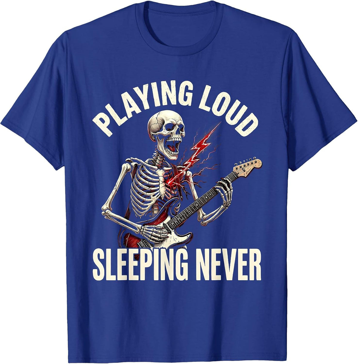 Playing Loud Sleeping Never Punk Band Design T-Shirt - Royal Blue